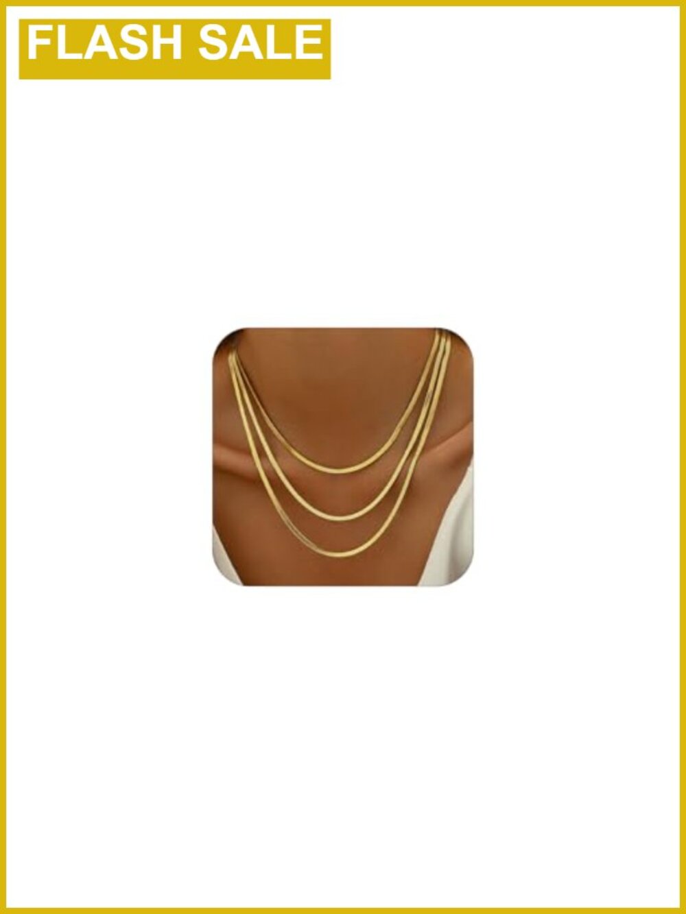 18K Gold Plated Layered Herringbone Necklace Set Women Non Tarnish 3-in-1